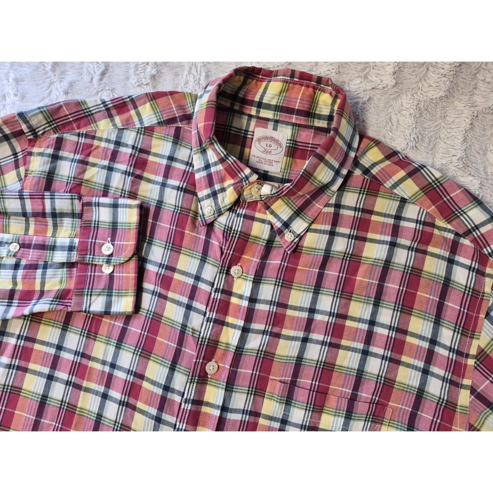Brooks Brothers 346 Madras Plaid Shirt Men's Size Large Red/Yellow Button Down